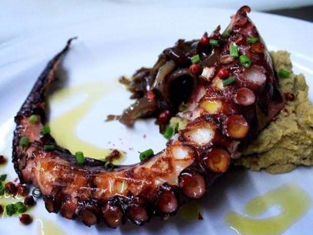 Grilled octopus at Ellinikon seafood taverna, Akoli Beach, Rododafni