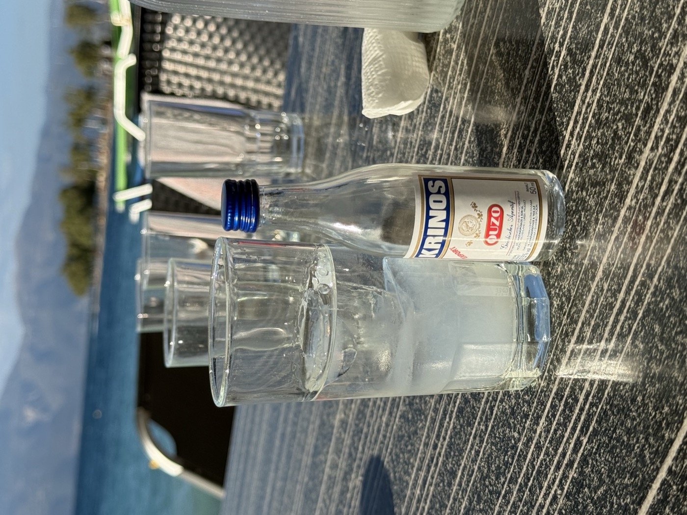 Ouzo at Ellinikon taverna, Akoli Beach, Rododafni, Achaia