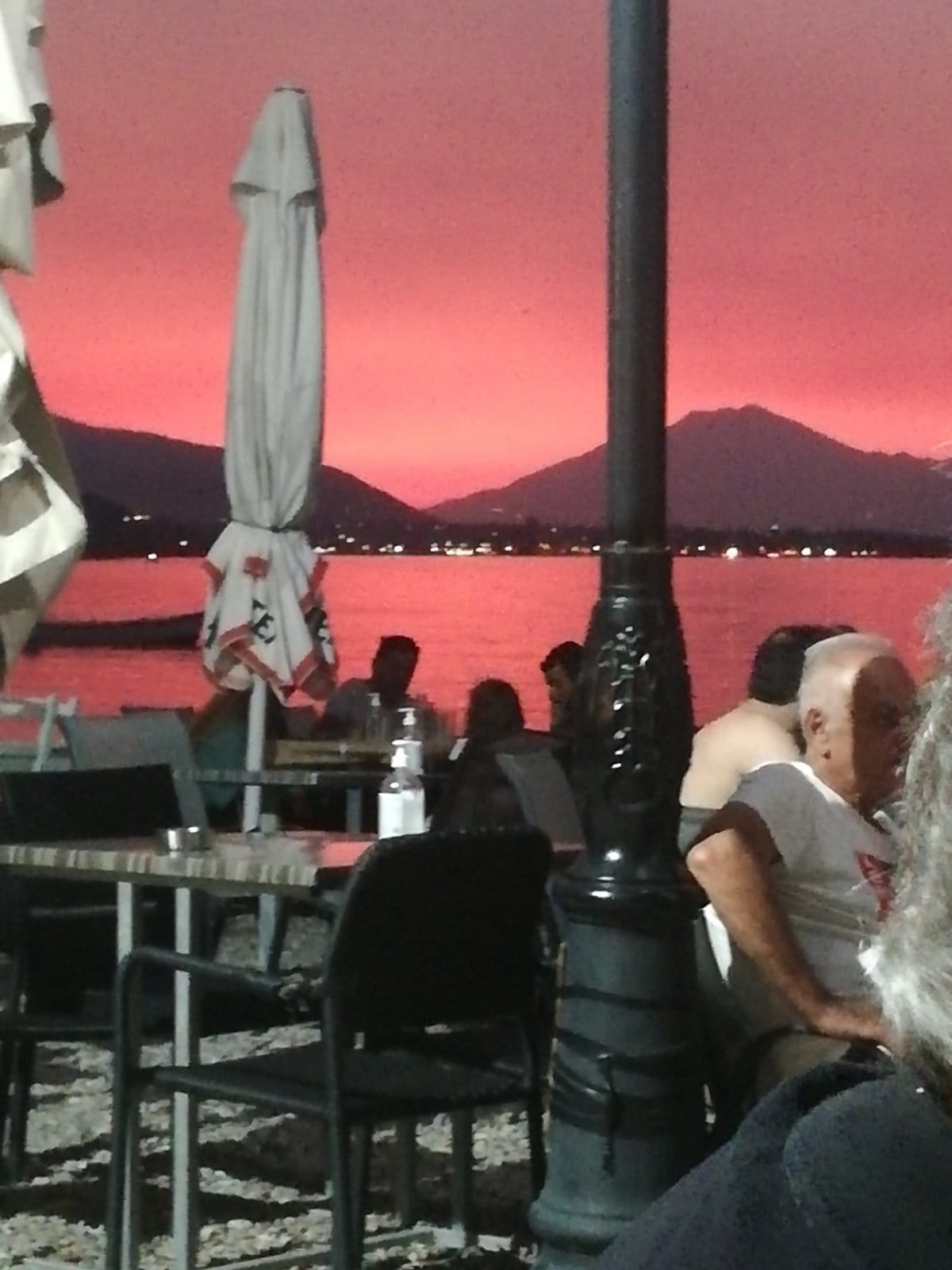 Beach terrace at Ellinikon taverna, Akoli Beach, Gulf of Corinth, Rododafni, Achaia
